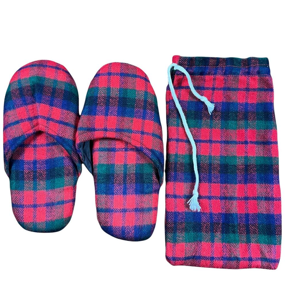 Festive Red Plaid House Shoes Slippers in Carry Bag Medium (7-8)